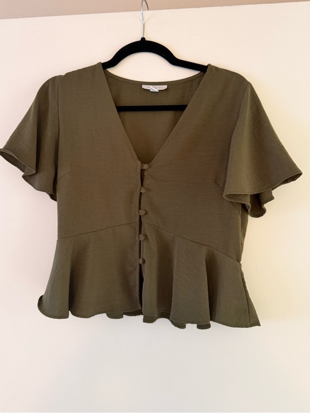 Topshop Ladies Top Peplum Dark Khaki Green Size 2